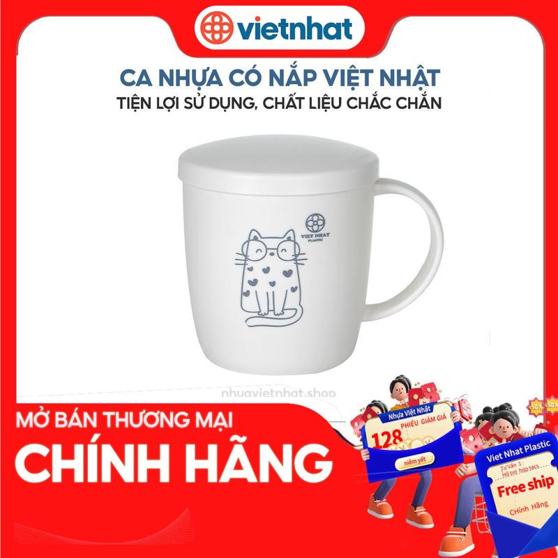 Ca tròn uống nước, cốc uống nước có nắp đậy cute C6039 Nhựa Việt Nhật Premium