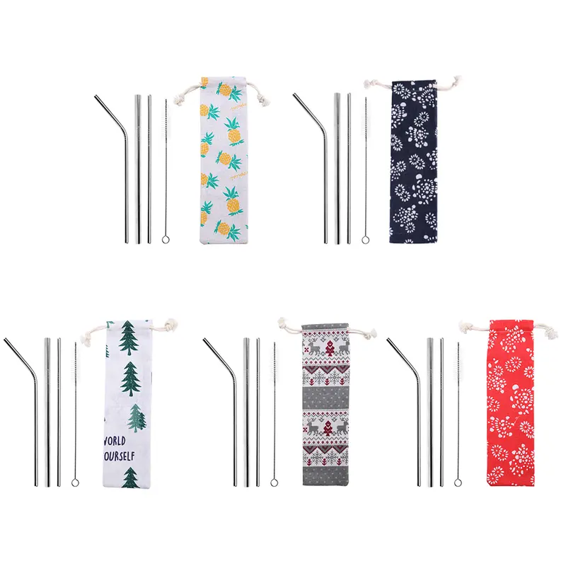 Dụng Cụ Uống Nước Bằng Thép Không Gỉ Có Thể Tái Sử Dụng, Bộ 5 Cái, Bao Gồm Ống Hút Và Bàn Chải Làm Sạch, Thích Hợp Cho Cà Phê, Tee 0