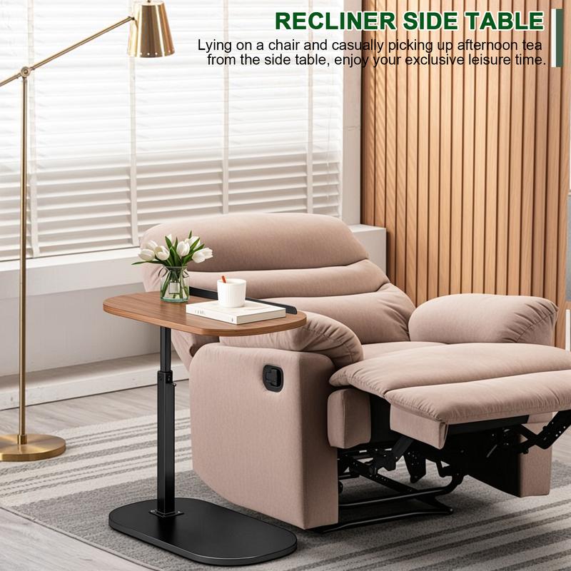 Adjustable C-Shaped End Table with 360° Swivel & 2-Tier Storage - Multi-Functional Reversible Skinny Side Table for TV/Couch/Bed (Brown) 2