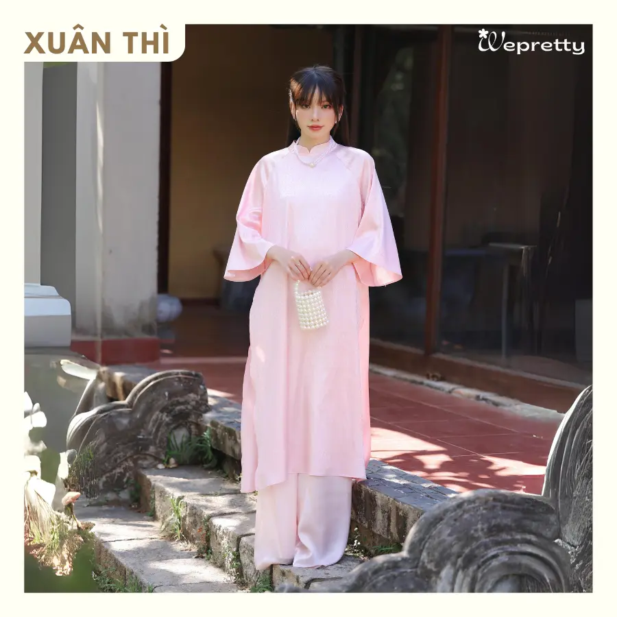 XUÂN THÌ - AH12 Áo dài nữ kèm quần vải gấm in hoa màu sắc Wepretty 2024