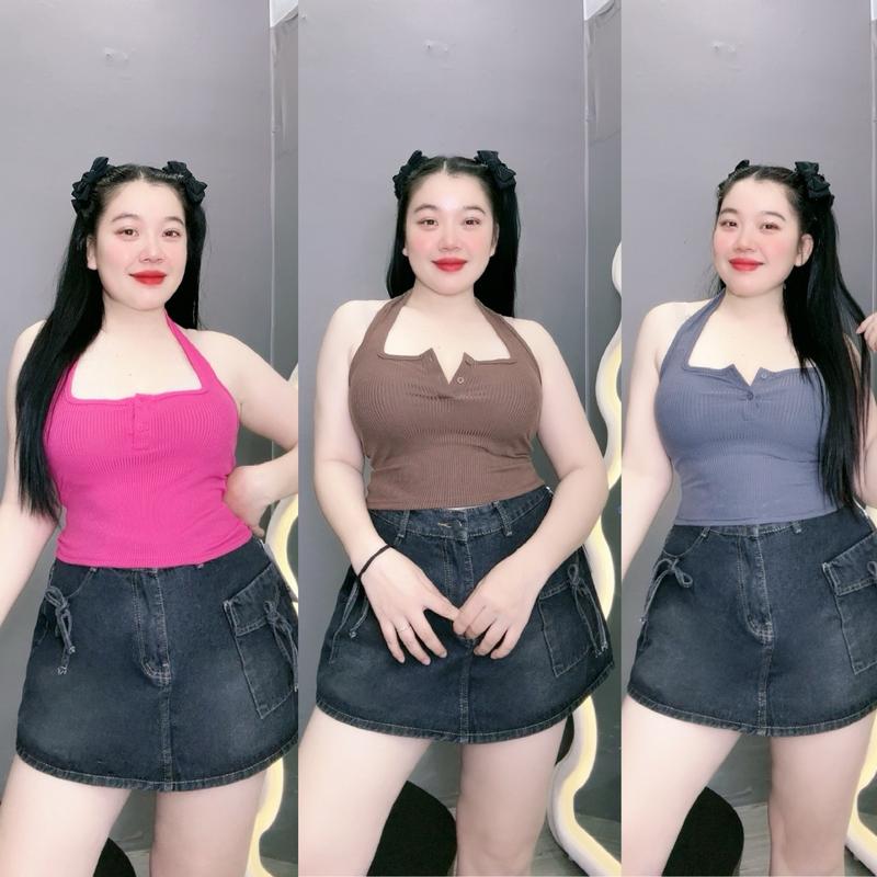 Áo dây croptop cổ yếm bigsize nữ chất vải thun gân tăm co giãn thoải mái dành cho nàng mũm mĩm 58-95kg - G46