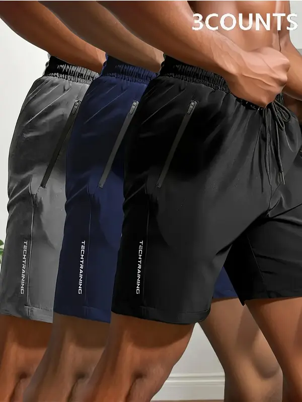 Men's Letter Print Zipper Pocket Shorts, Regular Fit Casual Comfy Breathable Shorts for Outdoor Sports Basketball Running, Men's Bottoms for Summer, Activewear 2