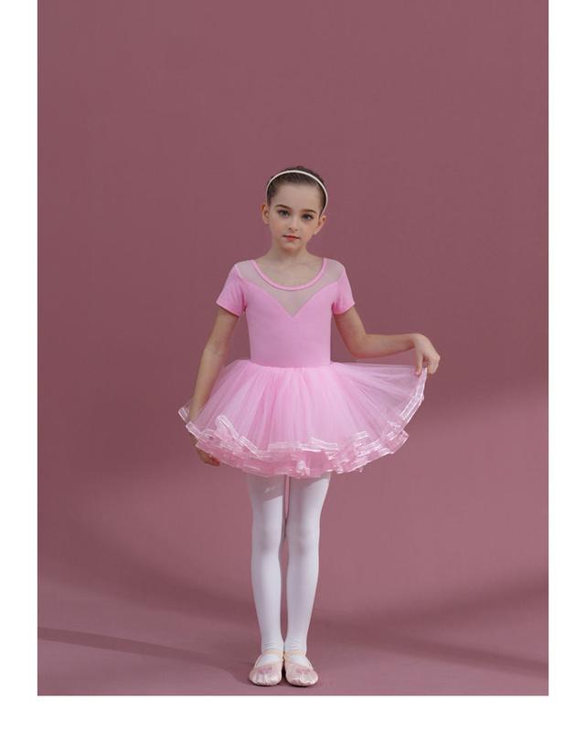 Product Introduction of KID'S cherry powder dancing dress girls short sleeve cotton one-piece tutu + pink skirt 10