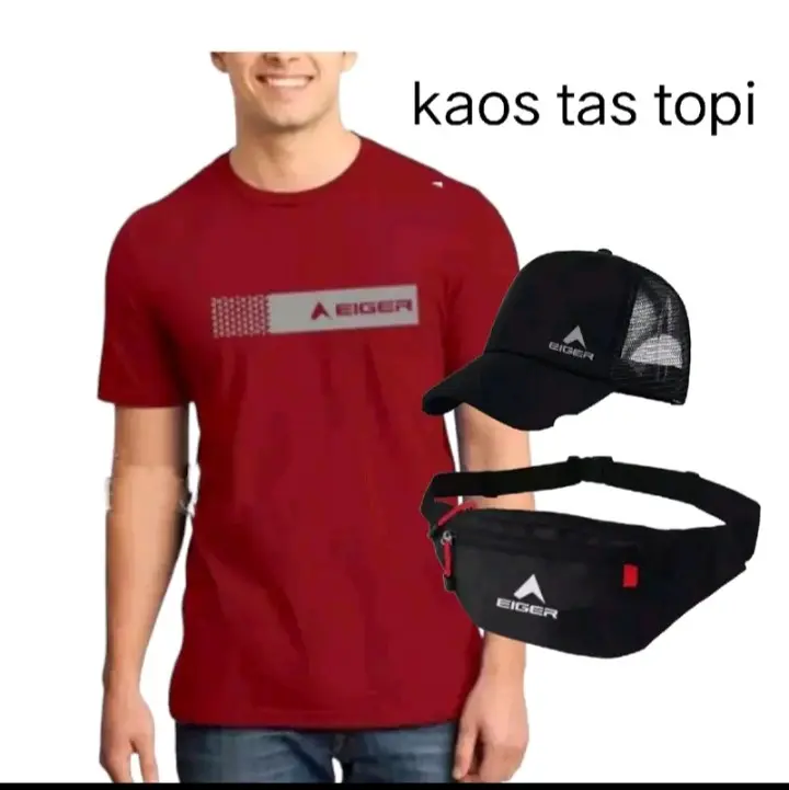 paket 3 in 1 kaos distro,topi tas limited edition bisa COD bahan Katun 3