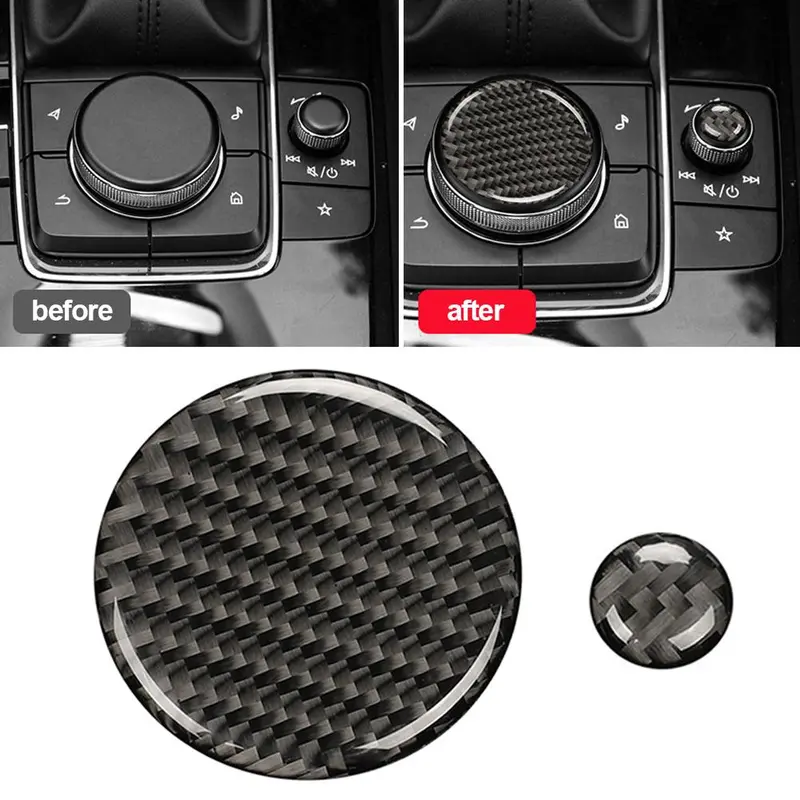 2 cái Nắp nút âm lượng thực trên ô tô Trang trí cho Mazda 3 2020-2023 tạo kiểu tự động bằng sợi carbon # 438211 6