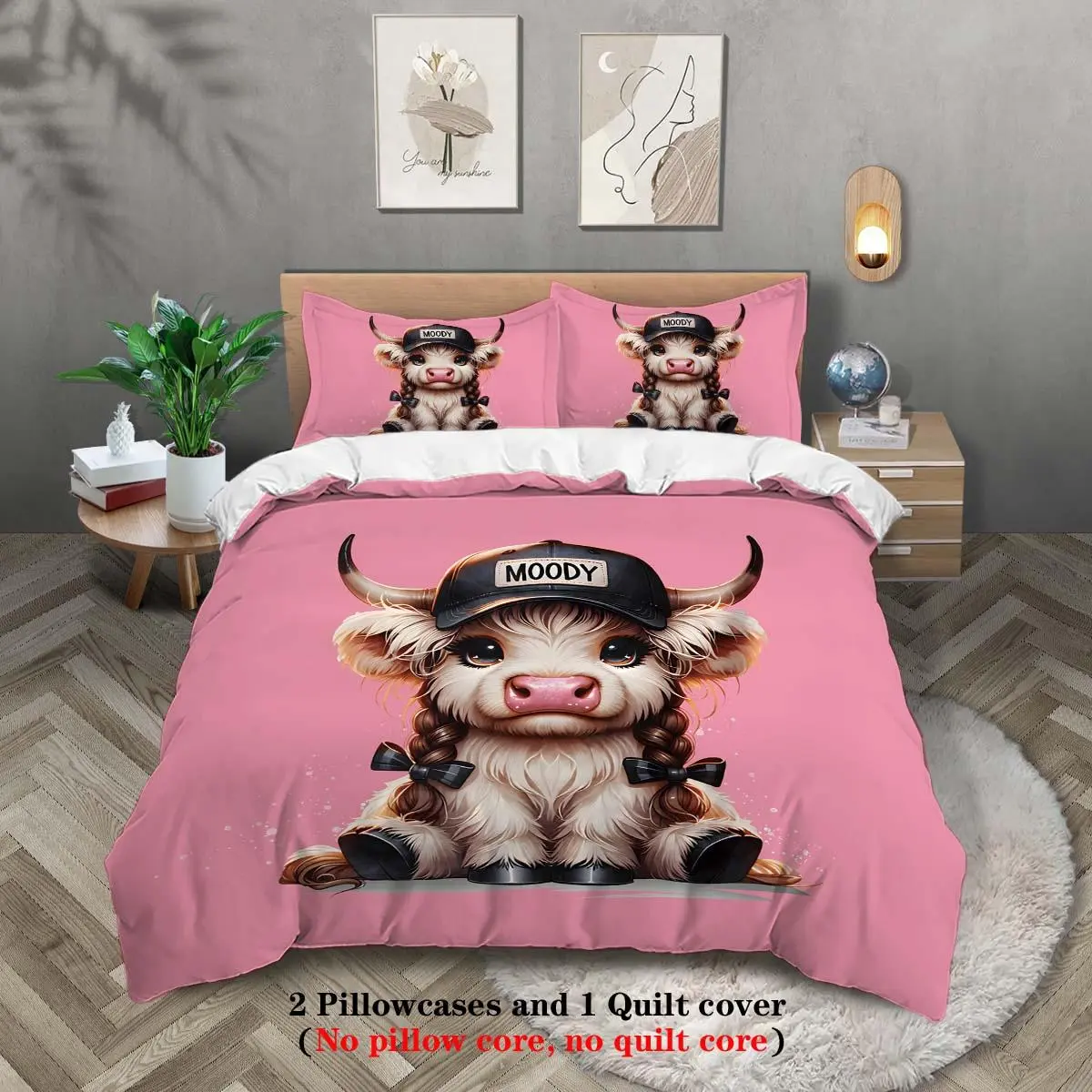 Cartoon Cow Pattern Duvet Cover Set, 3 Counts/set Including 1 Duvet Cover & 2 Pillowcase without Filler, Soft Comfortable Bedding Set for Home Bedroom
