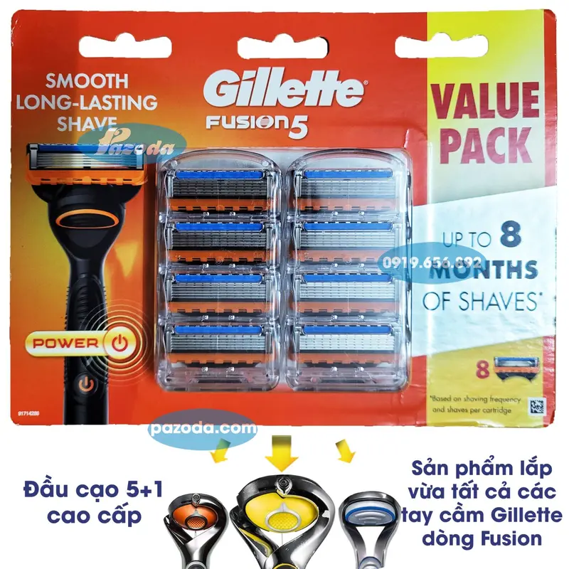Hộp 8 đầu dao cạo Gillette Fusion5 Power (đầu cạo 5+1) 0