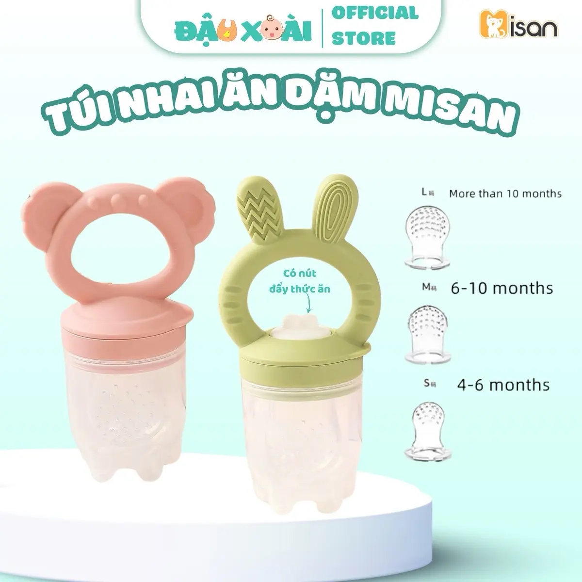 ( MISAN) Túi nhai ăn dặm silicone hoàn toàn gồm 3 núm nhai silicone tiện lợi