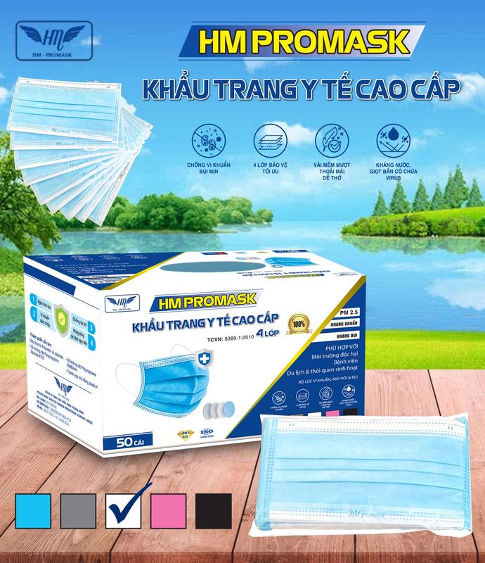 Thùng 5 Hộp 250 cái Khẩu Trang Y Tế cao cấp Hoàng Minh 4 lớp kháng khuẩn