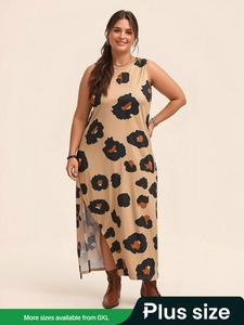 【Plus Size】 Cartoon Print Cami Dress, Casual Sleeveless Spaghetti Strap Maxi Dress for Summer, Women's Plus Clothing for Daily Wear