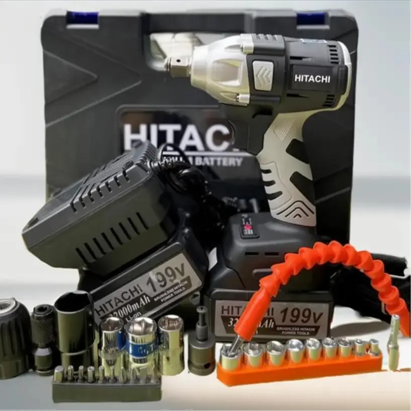 Máy siết bulong Hitachi 199V động cơ không chổi than 3 chức năng khoan tường , bắt vít, siết ốc + Tặng kèm 30 món phụ kiện đầy đủ