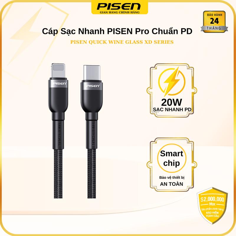[PISEN] Cáp sạc nhanh dây bện hợp kim kẽm, sạc nhanh chuẩn PD 20W | Wine Glass PD - PISEN Quick Lightning & Type-C 3A(C-L) braided 1000mm - XD Series - Model: XD-CLPD05-1000 | Bảo hành chính hãng 24 tháng