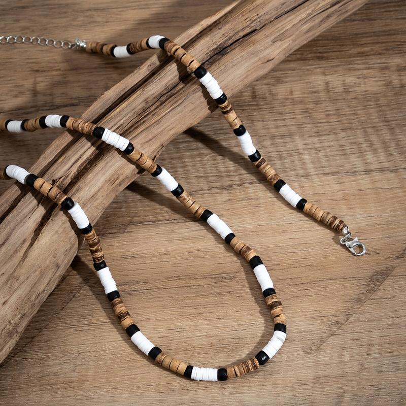 Kunjoe 2 pcs/set vintage jewelry sets natural soft clay beads necklace for men Surf African ornament 6