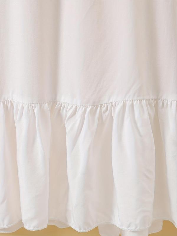 Women's Solid Ruffle Hem Tie Front Nightdress, Puff Sleeve Round Neck Nightgown, Fashion Soft Comfy Sleepwear Pajama for All Seasons 3