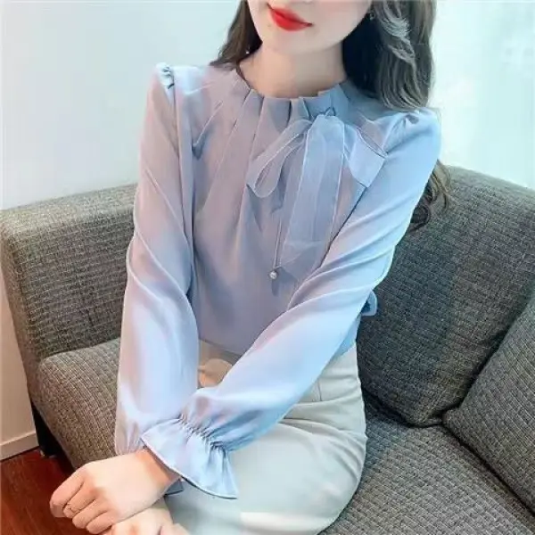 Áo Voan, Dài Tay, Có Nơ, Dành Cho Nữ, Áo Mỏng Và Dễ Phối Đồ Hàng Mới Về Mùa Xuân 2024, Thời Trang, Hợp Xu hướng, Cỡ Nhỏ