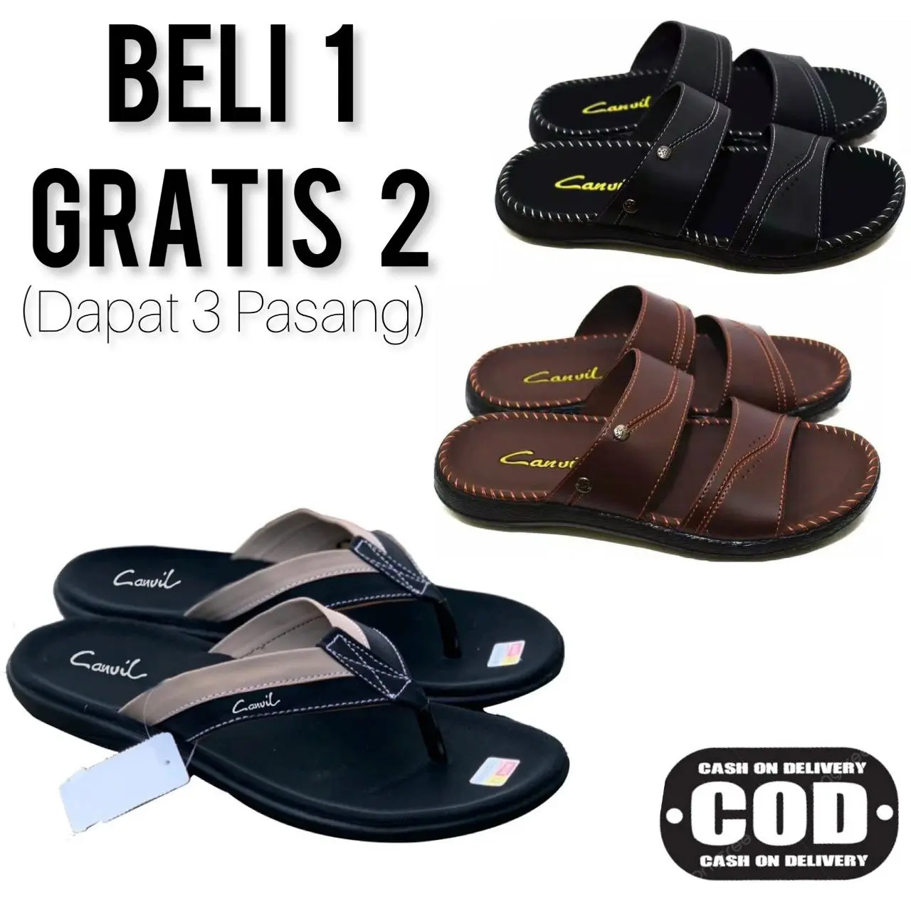 Sandal Beli 1 Gratis 2 Sandal Kulit Pria / Sandal Pria Keren / Sandal Viral 2025 / Sandal Terlaris / Sepatu Sandal Slop Pria BELI 1 GRATIS 2  Sendal Karet pria murah