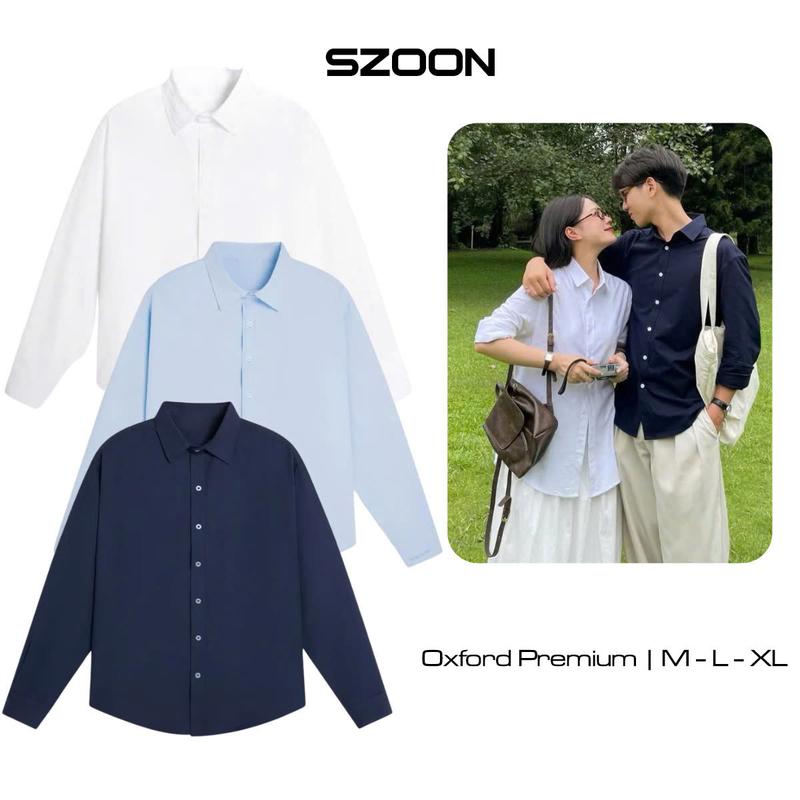 [BST HÈ 2025]Áo Sơ Mi Trơn Tay Dài Nam Nữ Hàn Quốc Local Brand Szoon Chất Liệu Oxford Form Rộng 3 Màu Trắng, Xanh, Xanh Than
