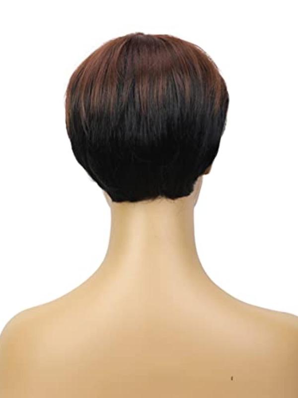 Short Straight Ombre Hair Wigs for Black Women, Heat Resistant Wigs with Bangs, Synthetic Full Machine Wigs for Party, Daily Use 3