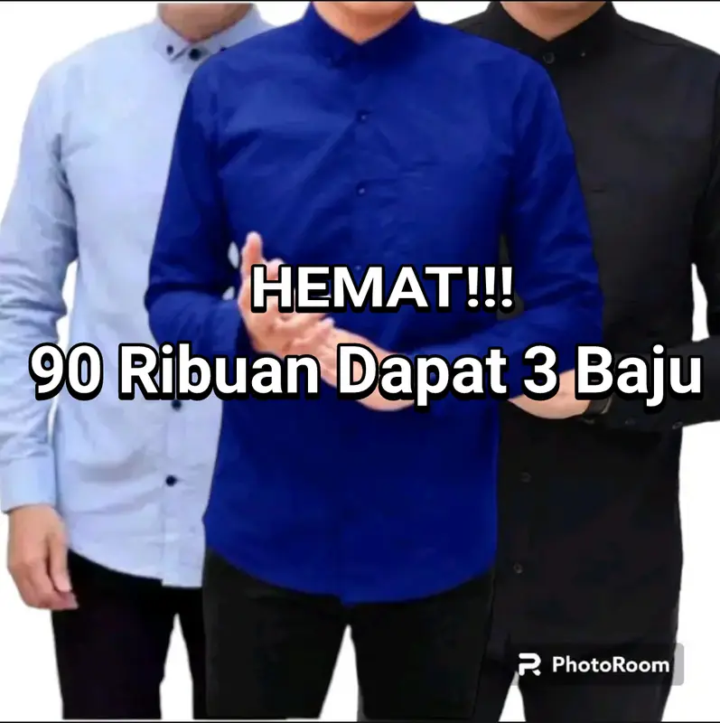 PROMO!!! COD Paket 3PCS Kemeja Polos Lengan Panjang Pria Baju Slim Fit 0