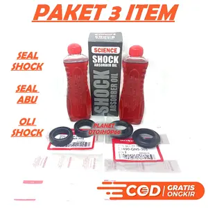 1 SET 3 ITEM SEAL SHOCK + SEAL TUTU DEBU + OLI SHOCK HONDA BEAT KARBU / FI /SCOOPY / SCUPY F1 / SPACY / VARIO 110 / 125 / 150 / SUPRA / GRAND / LEGENDA / KARISMA / KIRANA / BLADE / REVO /ABS / ABSOLUTE / PAKET / PAKETAN SIL SHOK / ABU / OIL SHOK