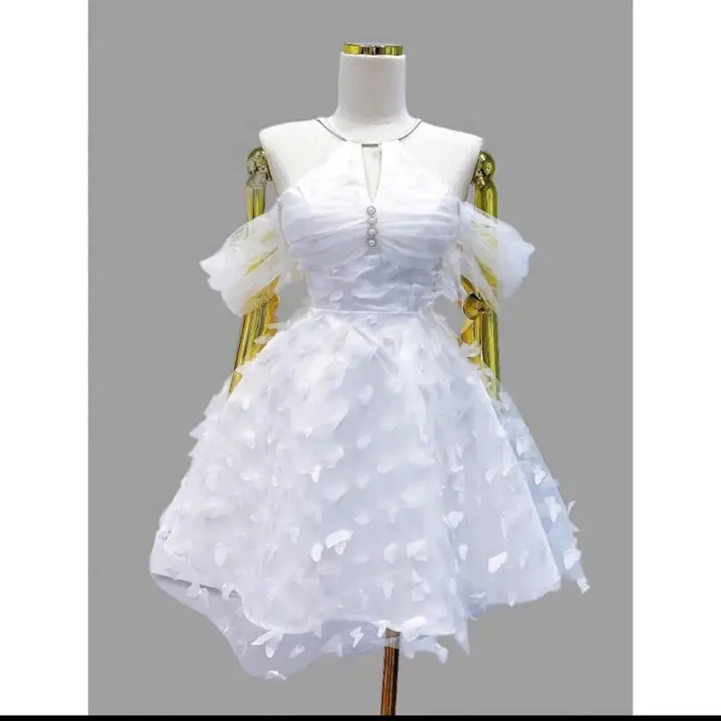 55-90KG ĐẦM THIẾT KẾ ĐI TIỆC CÔNG CHÚA Tapfa cổ yếm phối lưới BƯỚM SANG TRỌNG  BIGSIZE VƯƠNG NGỌC HÂN Nữ Top Pants Women 4
