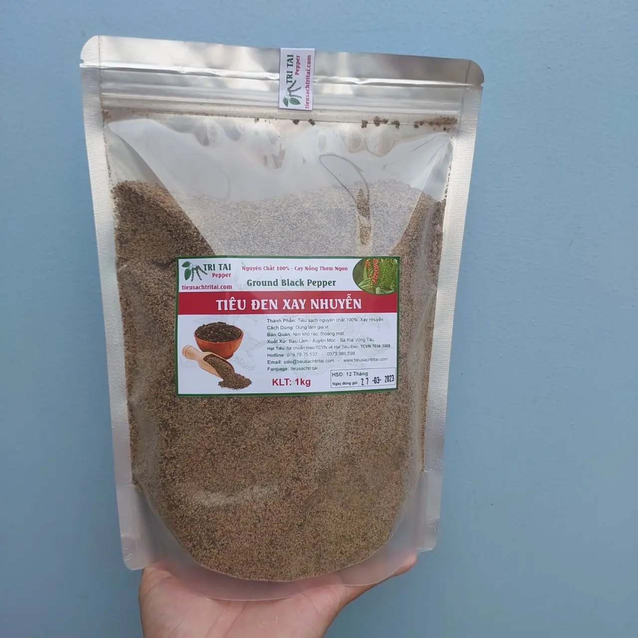 Tiêu Đen Xay Nhuyễn Nguyên Chất - Cay Nồng Thơm Ngon - Túi Zipper 1kg - Tiêu Sạch Trí Tài Bột Gia Vị