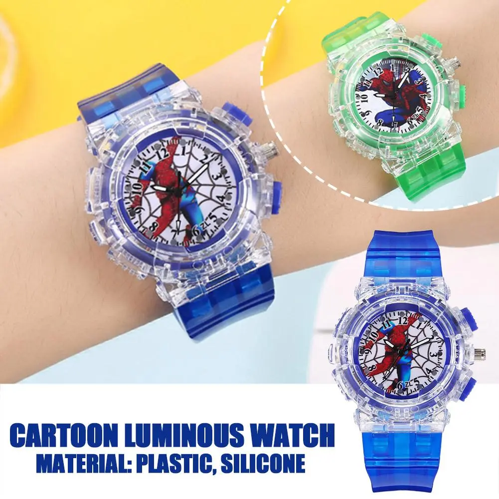 Cartoon Kids Spiderman Watch LED Light Kids Watches For Boys Girls Students Analog Watch Colorful