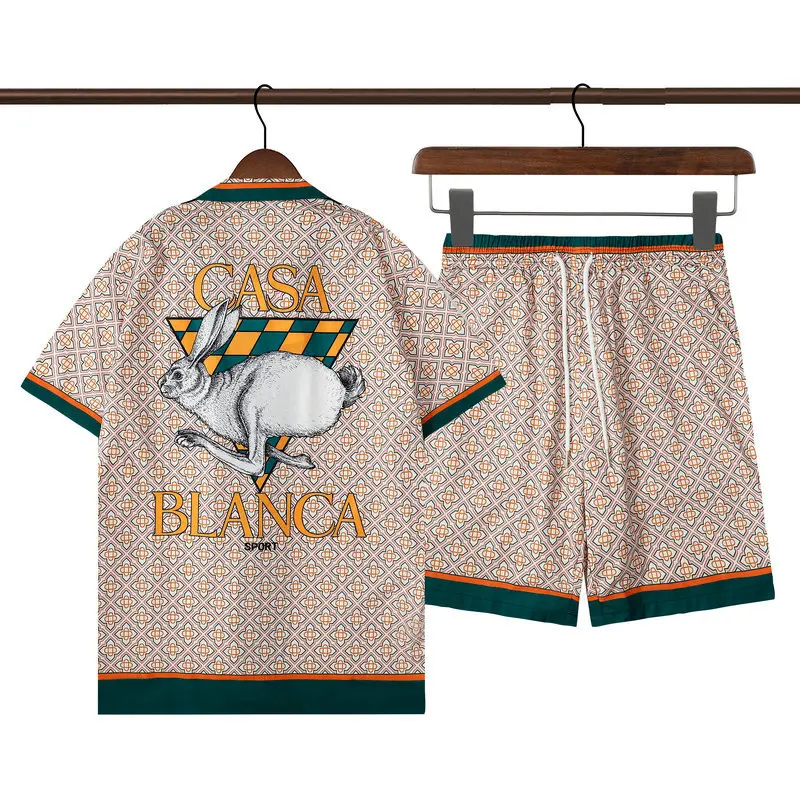 Cross-Border Casablanca Casablanca 2024 New Full Printed Short-Sleeved Shirt Cardigan Short Sleeve Two-Piece Set