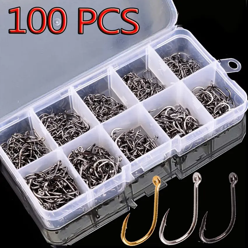 Bộ Lưỡi Câu Cá, 100 Cái, Thép Cacbon, Lưỡi Câu Cá Hình Tròn Đơn Lưỡi Câu Cá Chép Có Gai Jip, Phụ Kiện Dụng Cụ Câu Cá Bay, Thích Hợp Cho Dụng Cụ Biển