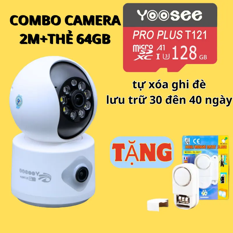 [ Camera+Thẻ 128gb ] Combo Camera 2 mắt trong nhà Và Thẻ 128gb Tự Xóa Ghi Đè Lưu Trữ 30 Đến 40 Ngày,Tặng Một Bộ Chuông Gắn Cửa, Phát Hiện Chuyển Động,Ban Đêm Có Màu,Xoay 355 Độ,Camera Yoosee,Camera Wifi,Camera An Ninh,Bảo Hành 12 Tháng,Thẻ Đổi Mới 2 Năm 0