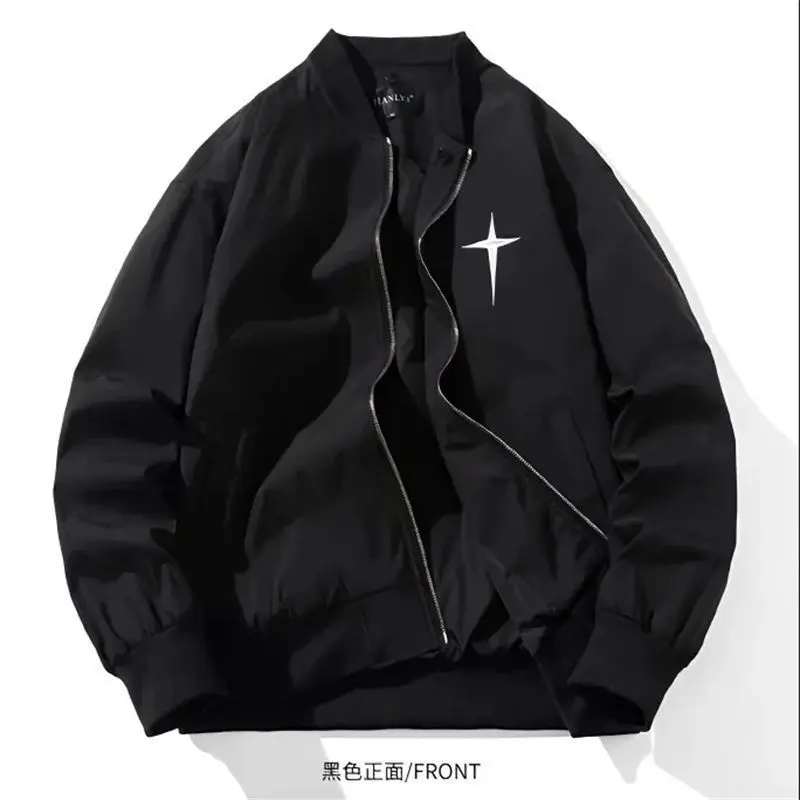 Áo Khoác Thêu Hình Ngôi Sao Bốn Cánh, Áo Khoác Bomber, Unisex, Áo Mặc Bên Ngoài Dễ Phối Đồ Áo Khoác Bóng Chày, Thích Hợp Cho Mùa Xuân Và Mùa Thu, Hàng Mới Về Năm 2025 2