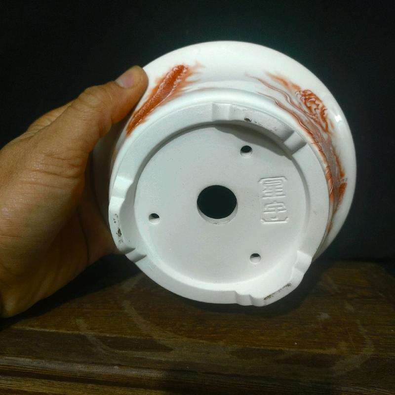 Chậu tròn miệng loe; hoạ tiết rồng và phong cảnh 6