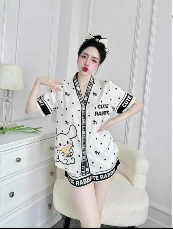 Bộ pijama cộc đùi chất lụa latin cổ chữ V -Bộ pijama thoáng mát mùa hè [ đổi sang vải lụa latin từ ngày 15-8]