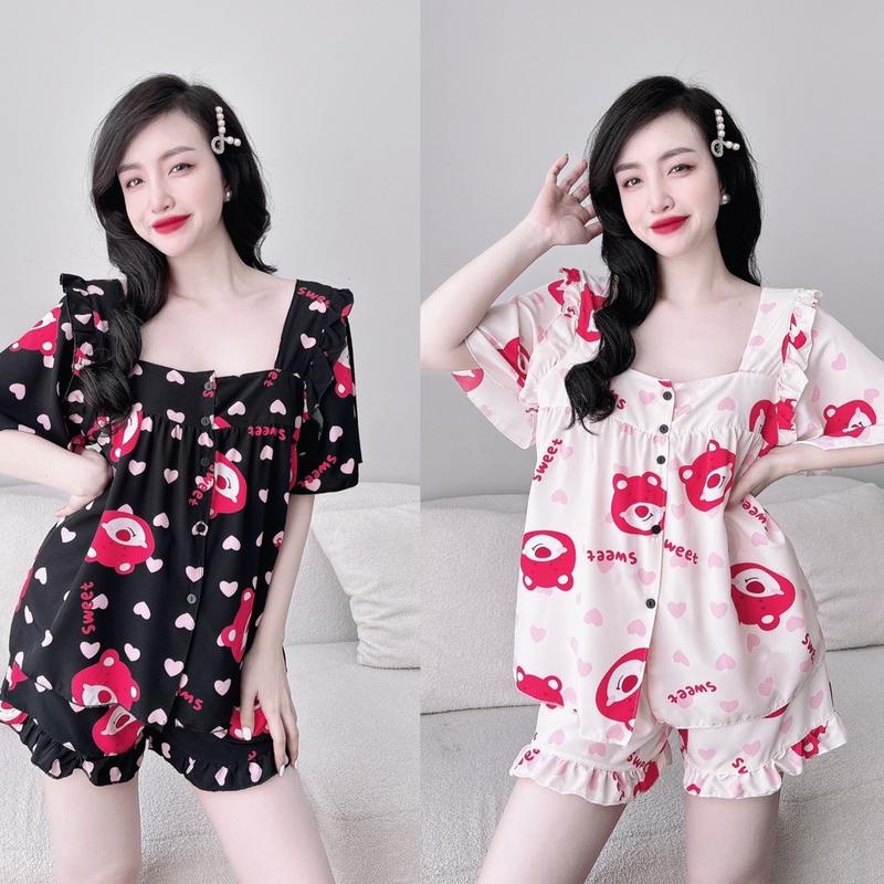 Đồ ngủ bigsize 50 100kg cổ vuông chéo lưng chất luạ hàn Nhung Nữ