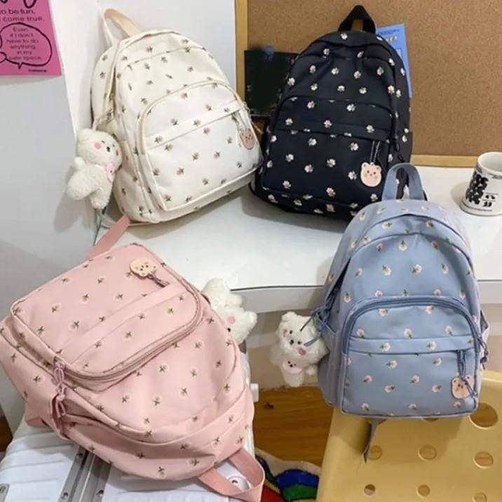 Product Introduction of NURA'Store BS- Tas Ransel motif bunga tulip terbaru perempuan tas bunga tulip korean style cewe tas ransel anak sd smp perempuan bunga Tas Punggung Fashion 1