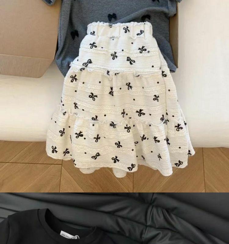 Product Introduction of Korean Style Bow Print Lace Hollow-out Skirt Summer Small Age-Reducing Cake Dress Slimming A- line Skirt Womenswear Bottom Lingerie Lady Comfort 1