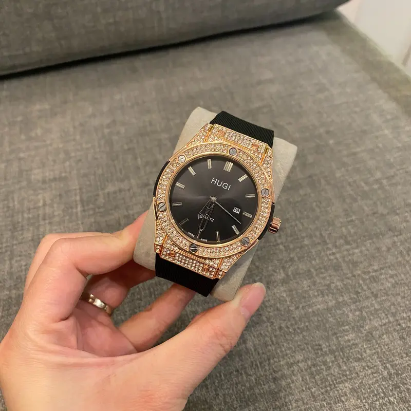 Hugi Đồng hồ Nam nữ hugi 601 luxury đính đá cao cấp sang trọng. Silicon Watch Đồng hồ Đeo Tay thời trang đẹp. Hoa 1