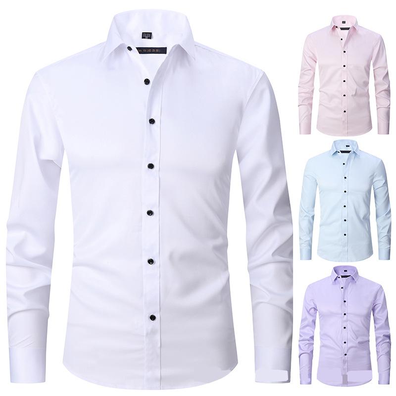 Kemeja Formal untuk Lelaki, Lengan Panjang, Slim Fit, Baju Sut, Gaya Korea, Blaus Perniagaan Formal 0