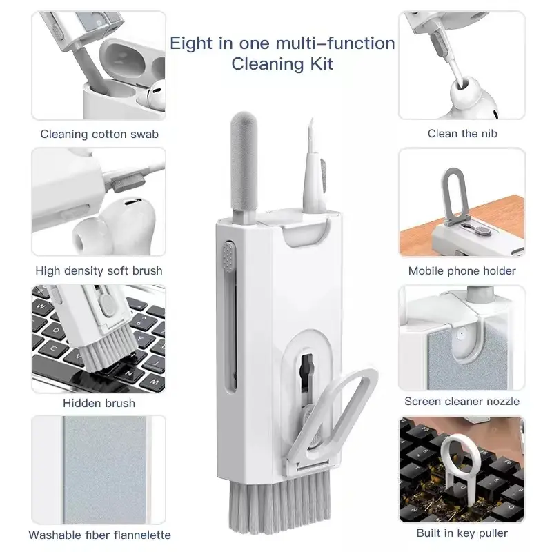 8-in-1 ชุดแปรงทําความสะอาดแป้นพิมพ์คอมพิวเตอร์ หูฟัง แบบพกพาHandle Durable Kitchen Bristle Clean