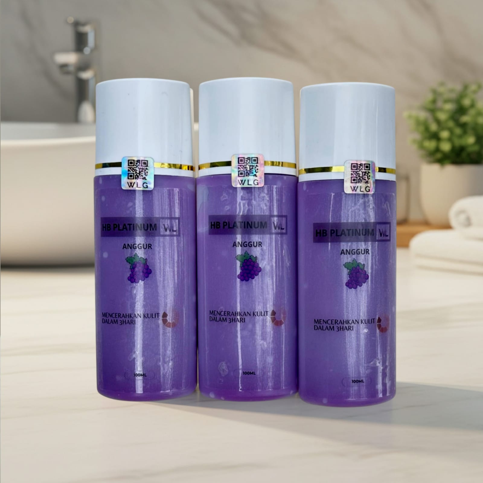 HB Platinum WLG Original BPOM Whitening Skin Booster Varian Anggur Jasmine Greentea Memutihkan & Mencerahkan Kulit