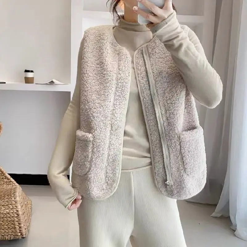 Áo Vest Len Cừu, Dành Cho Nữ, Có Thể Mặc Ngoài Trời, Mùa Thu Và Mùa Đông, Dày Dặn Và Đơn Giản, Nhiệt, Hàng Mới Về, Dễ Phối Đồ, Áo Vest Có Khóa Kéo Một Mảnh, Áo Ghi Lê Top Women 3