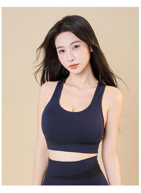 Product Introduction of New Women's Contrast Color Yoga Clothes Suit Girls Quick-Drying Running Outfit Suit Outer Wear Yoga Clothes with Chest Pad 29