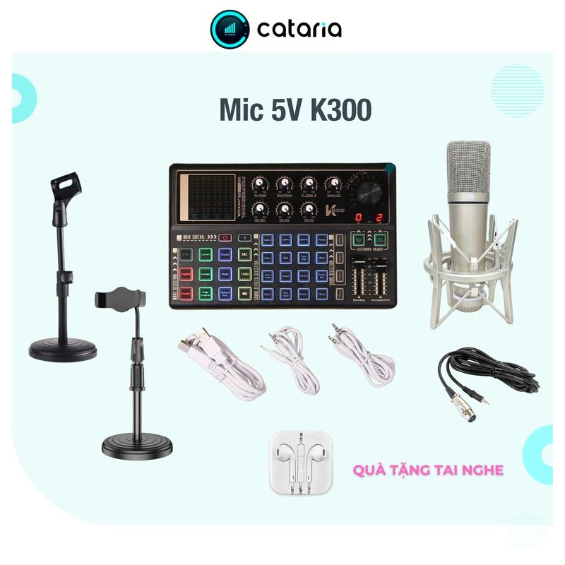 Bộ Mic Livestream Thu Âm Sound Card K300 thay đổi giọng nói, có autotuen có hiệu ứng tặng Tai Nghe Giá Đỡ