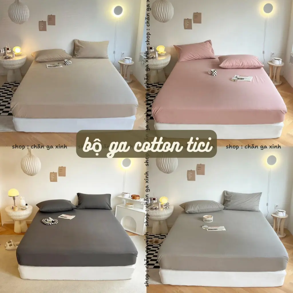 Bộ Ga Giường Drap Cotton Tici Một Màu Trơn 1m2, 1m4, 1m6, 1m8 - Ga trải nệm 4 mùa - Sakura