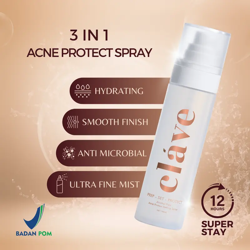 CLAVE 3in1 Acne Protect Setting Spray Alcohol Free Acne Prone Skin Friendly [ BPOM ] 0