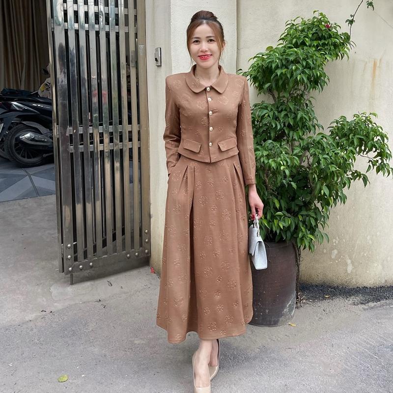 Set Váy vest Cổ Sen Dài Tay Sang Trọng Nữ Áo