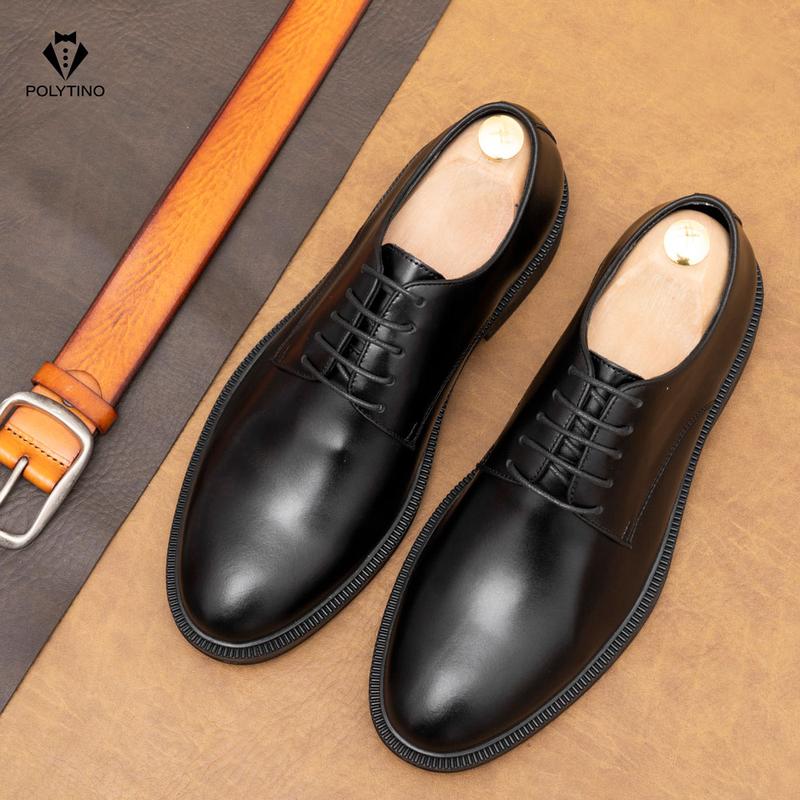 Giày Tây Nam Công Sở Nam Da Bò Cao Cấp Derby 404 POLYTINO Giày Cưới Bảo Hành 12 Tháng Tặng Lót Cao Su Non