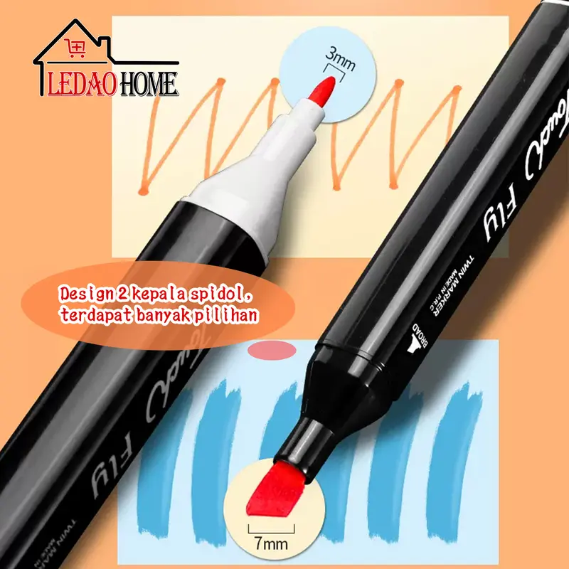 LEDAOHOME 2 in 1 Spidol dan Stabilo Touch Isi 24/36/48/60/80 Warna Dual Side Fine Art Brush Pen Sketsa 7