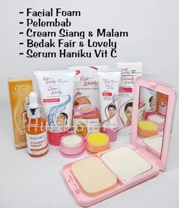 Paket 5 in 1 Fair And Lovely - Cream Siang Malam - Pelembab 25g - Facial Foam 50gr - Bedak Fair And Lovely Plus Serum Orange Vit C