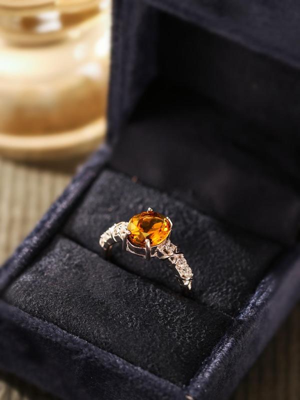 925 Sterling Silver Natural Citrine Decorated Ring, Elegant Luxury Engagement Ring, Matching Rings Jewelry As Gift for Family/friend/lover 3